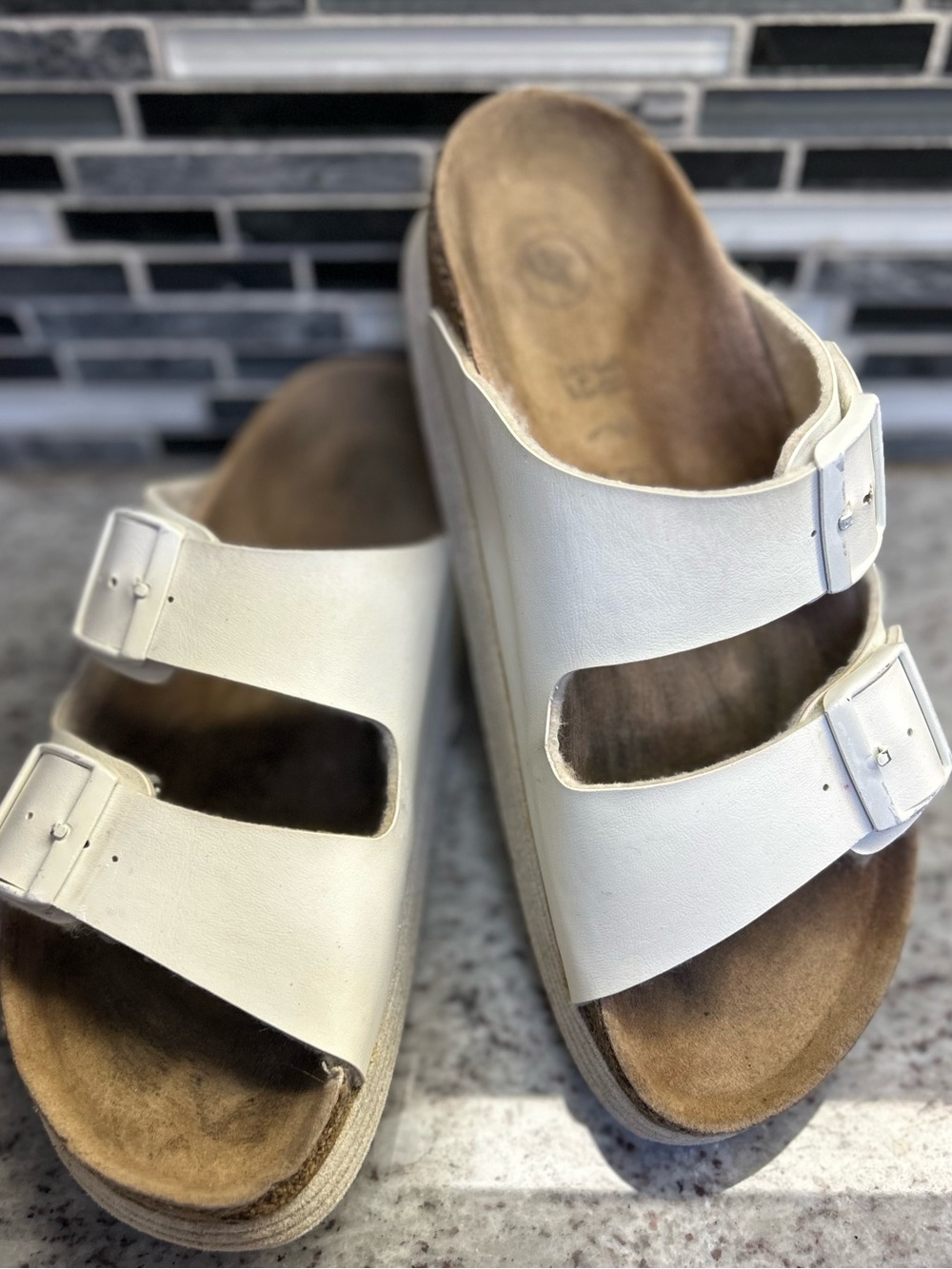 Birkenstock Papillio white platform arizona Slide Sandals size 7 (38)